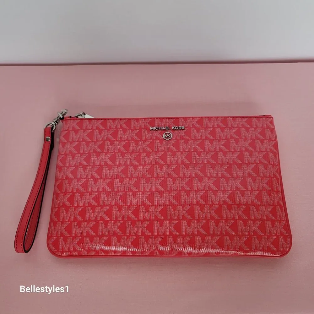 MICHAEL KORS Signature Logo Jet Set Large Top Zip Pouch/Wristlet- Geranium ⭐ - Picture 8 of 16